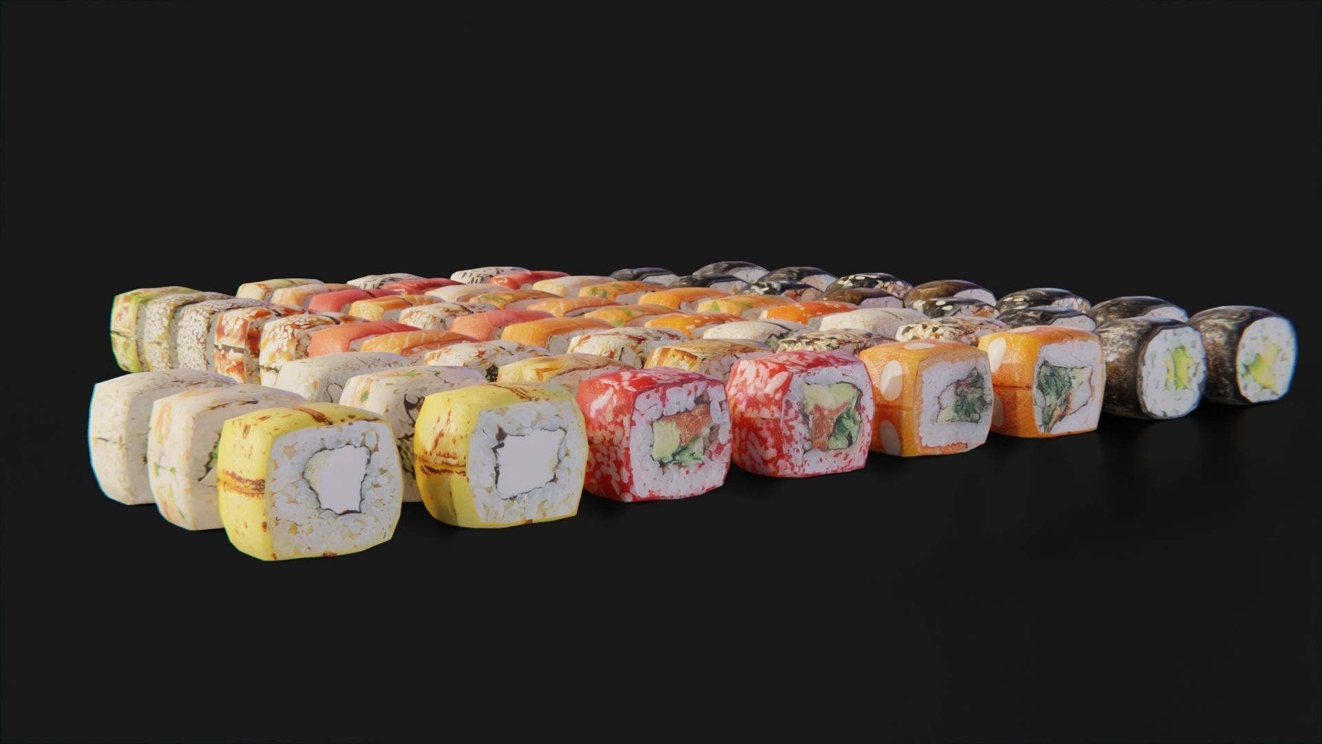 Sushi Maki Roll set fast food Low-poly 3D model_7