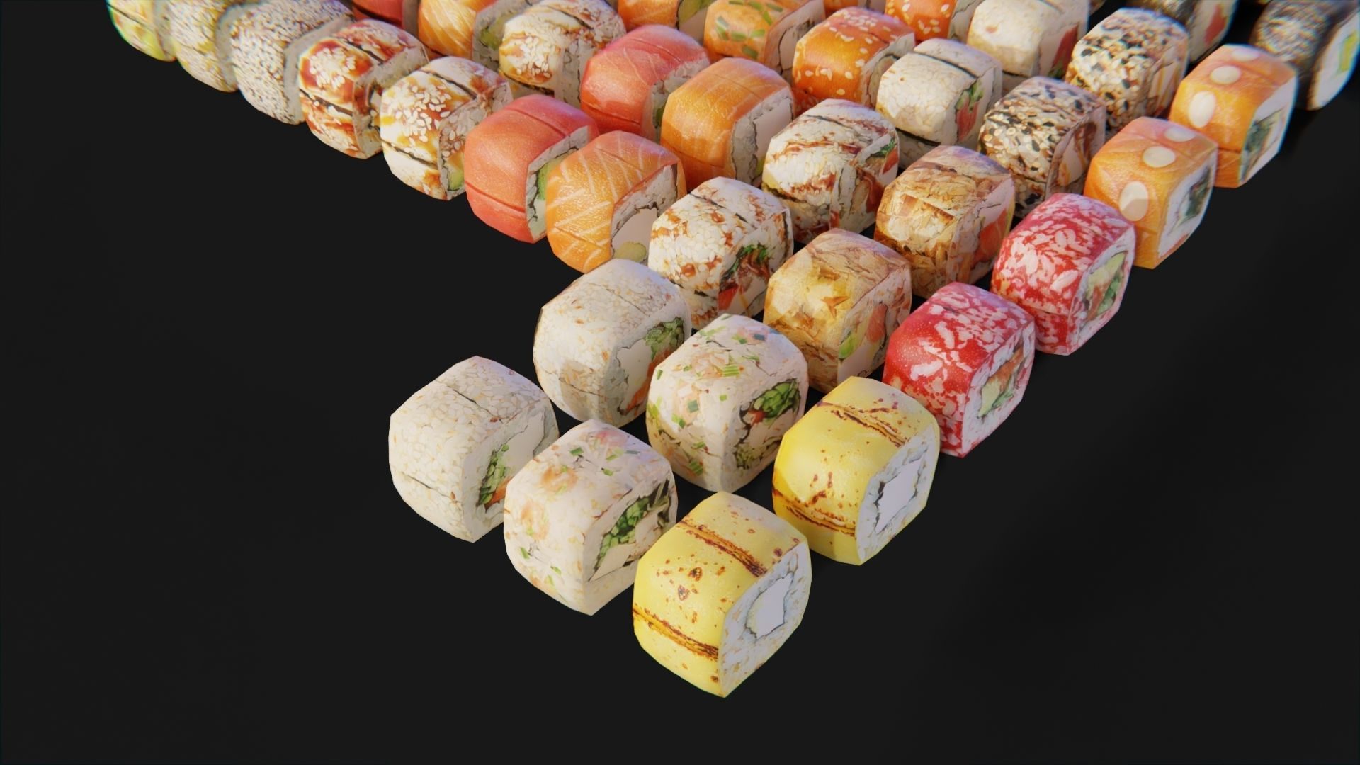 Sushi Maki Roll set fast food Low-poly 3D model_6