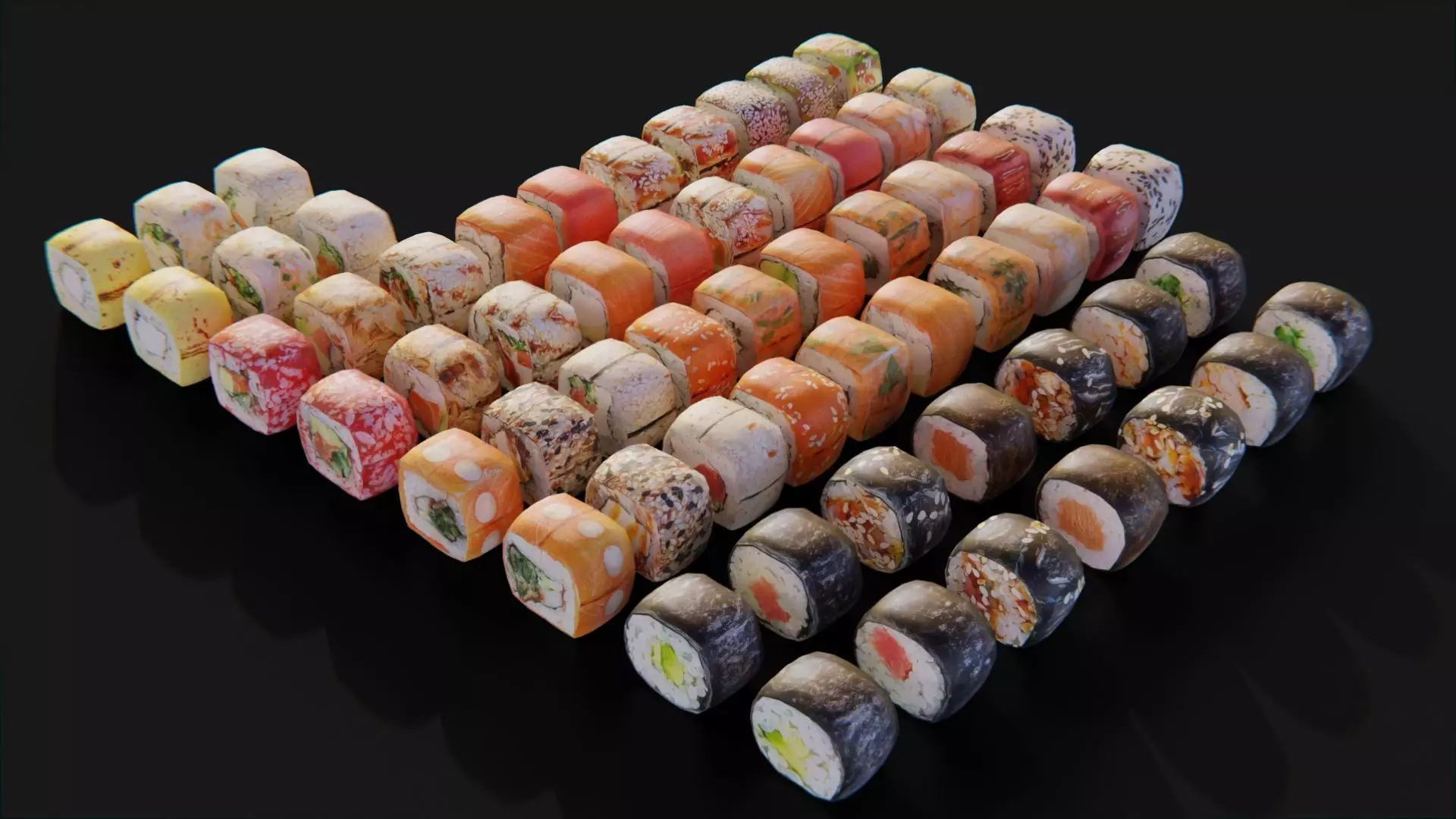 Sushi Maki Roll set fast food Low-poly 3D model_0