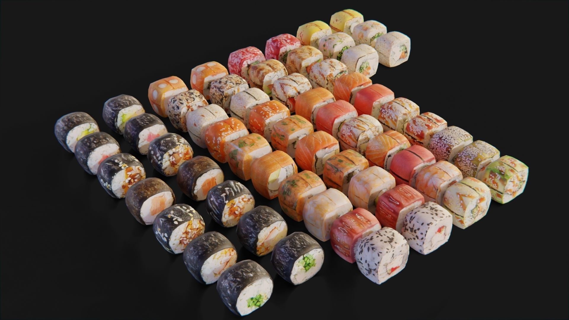 Sushi Maki Roll set fast food Low-poly 3D model_1
