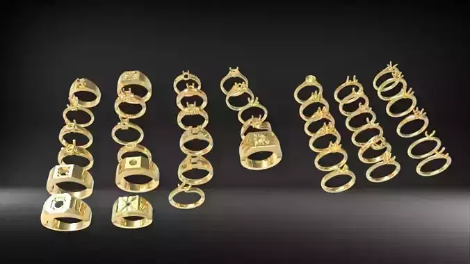 Various wedding dia Rings Jewelry findings Ladies men 3D print model