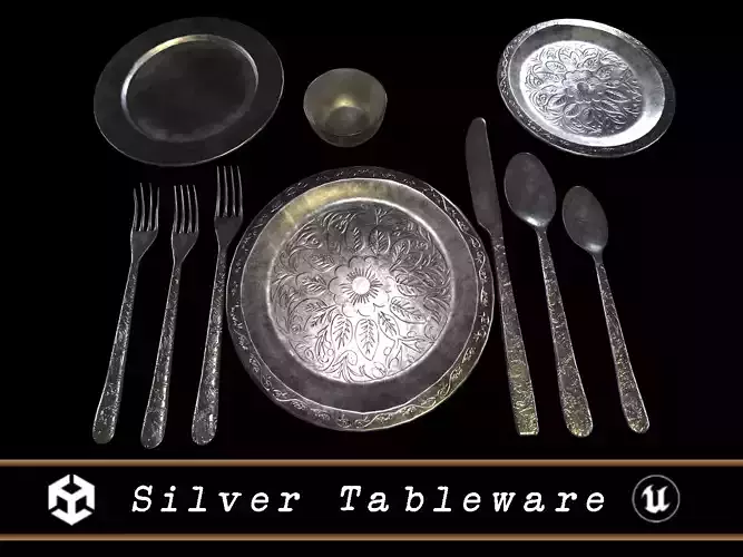 Medieval Silver Tableware Low-poly 3D model