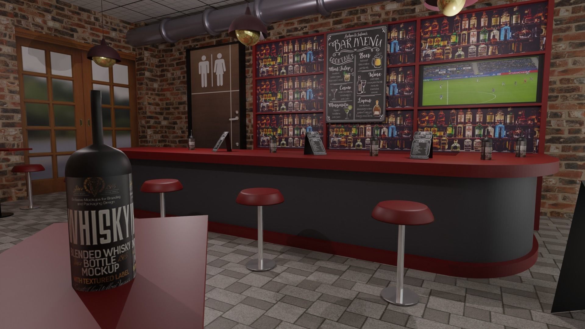  Bar Cafe Restaurant Pub  Low-poly 3D model_2