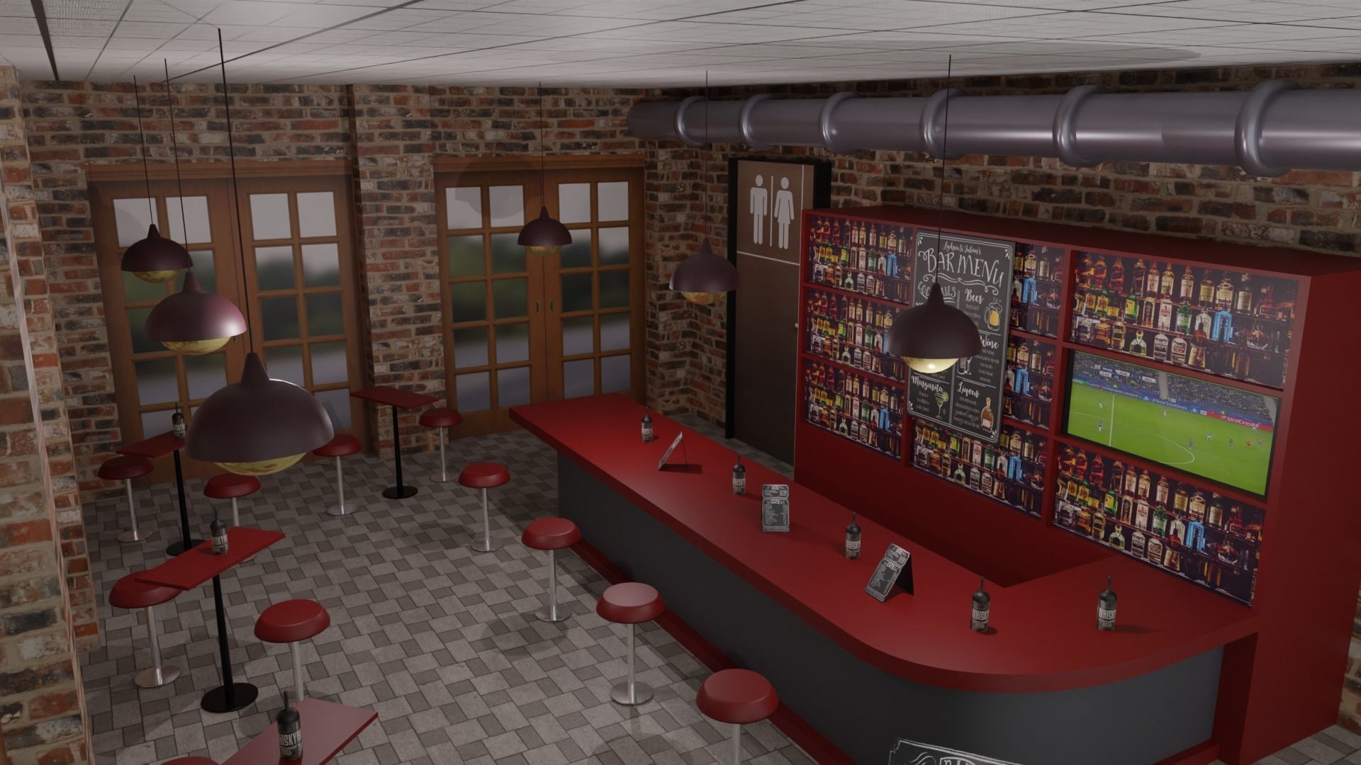  Bar Cafe Restaurant Pub  Low-poly 3D model_5