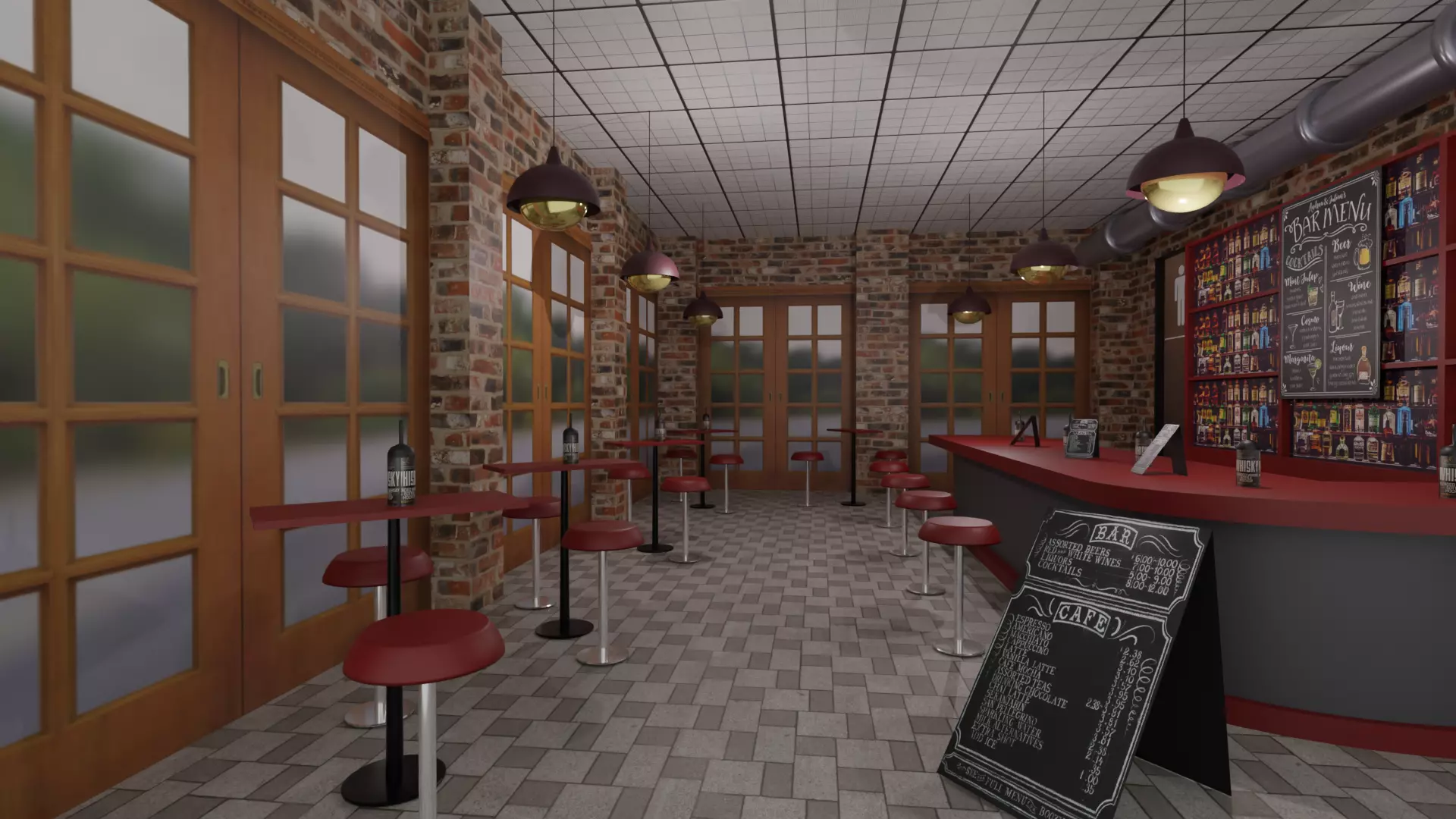  Bar Cafe Restaurant Pub  Low-poly 3D model_0