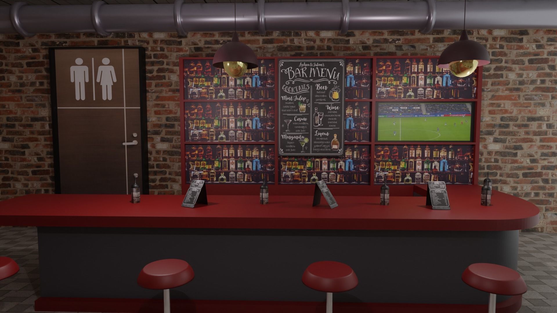  Bar Cafe Restaurant Pub  Low-poly 3D model_6