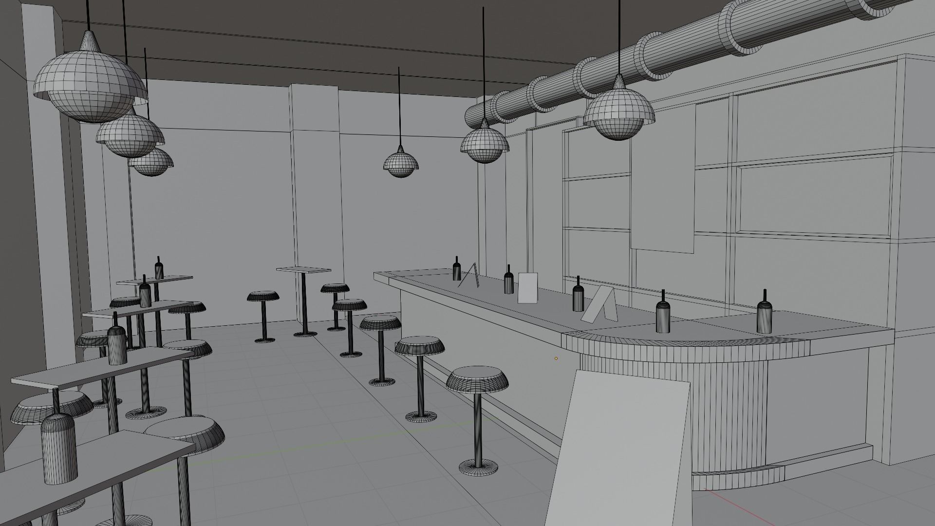  Bar Cafe Restaurant Pub  Low-poly 3D model_7