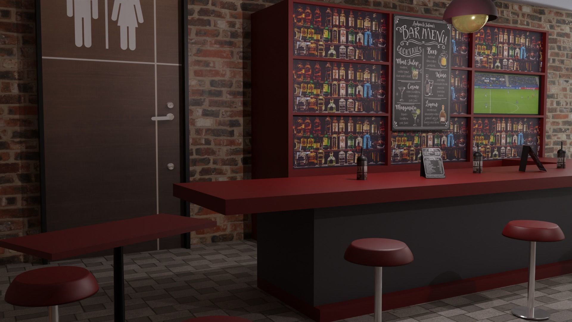  Bar Cafe Restaurant Pub  Low-poly 3D model_3