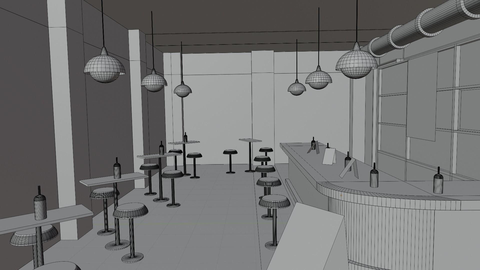  Bar Cafe Restaurant Pub  Low-poly 3D model_8