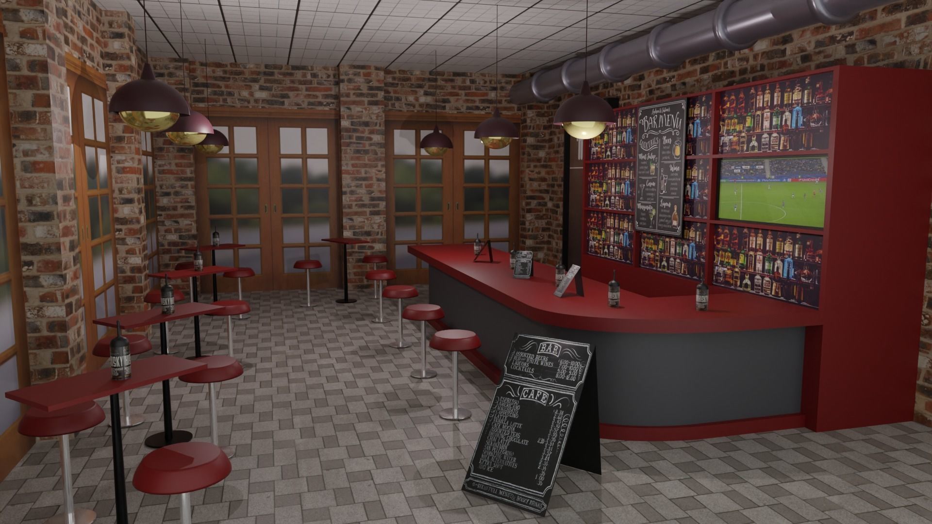  Bar Cafe Restaurant Pub  Low-poly 3D model_1