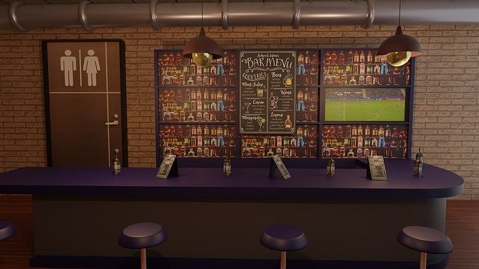  Bar Cafe Restaurant Pub  Low-poly 3D model