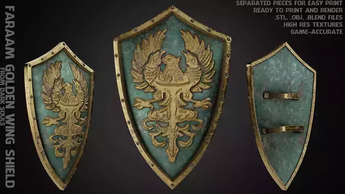 Dark Souls Faraam Golden Wing Shield for Cosplay 3D print model