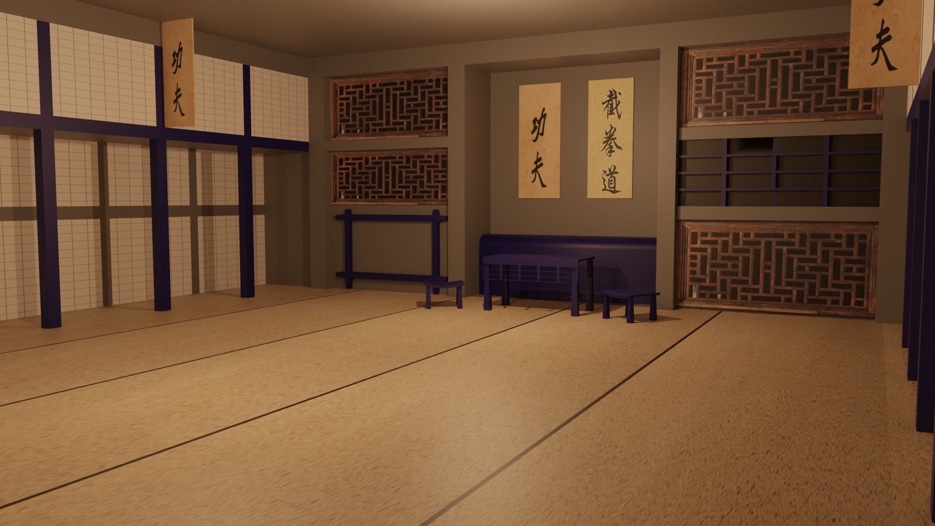 Karate Hall Low-poly 3D model_2