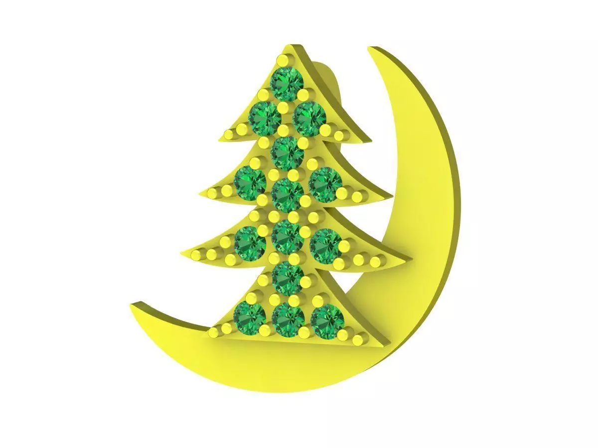 Diamond Christmas Tree Moon Pendant Jewelry 6846 3D print model