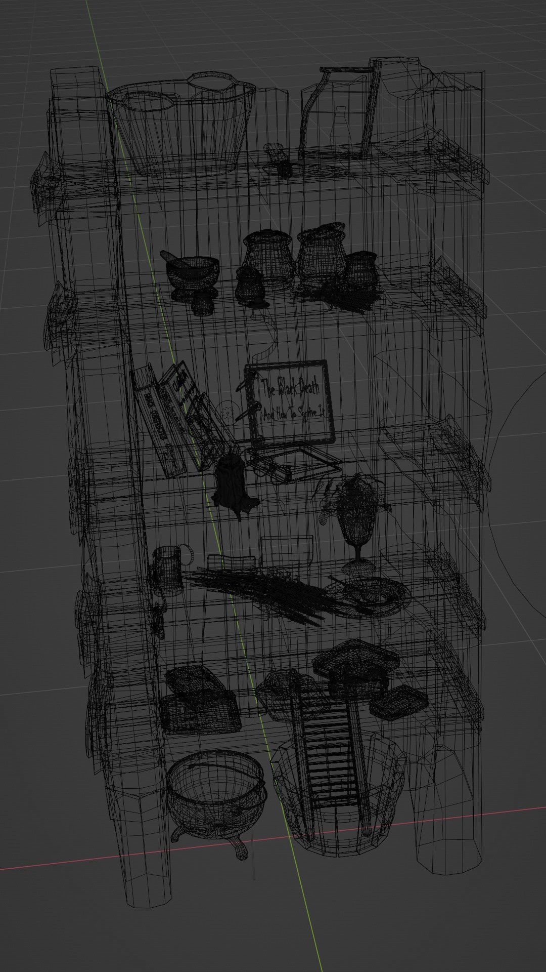 wooden primitive shelf full of dark ages items  3D model_21