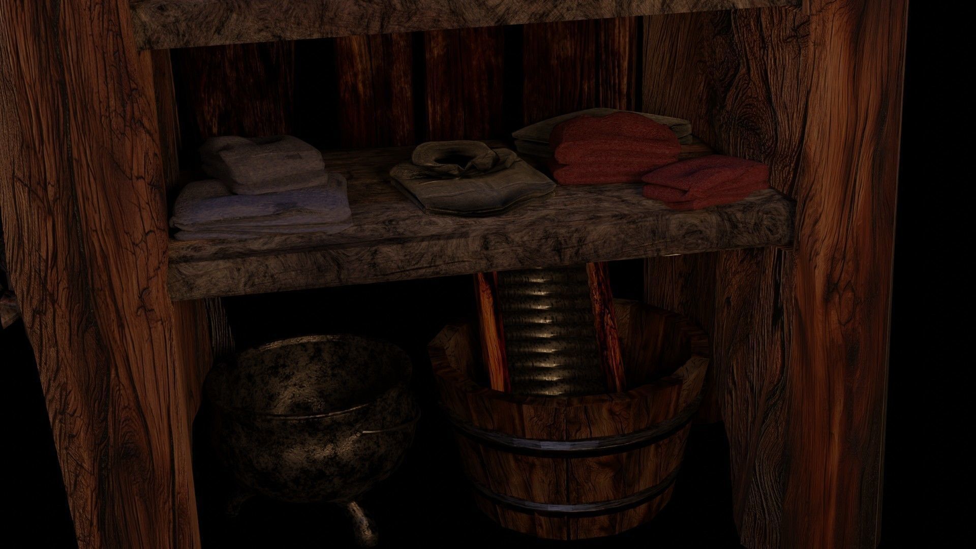 wooden primitive shelf full of dark ages items  3D model_24