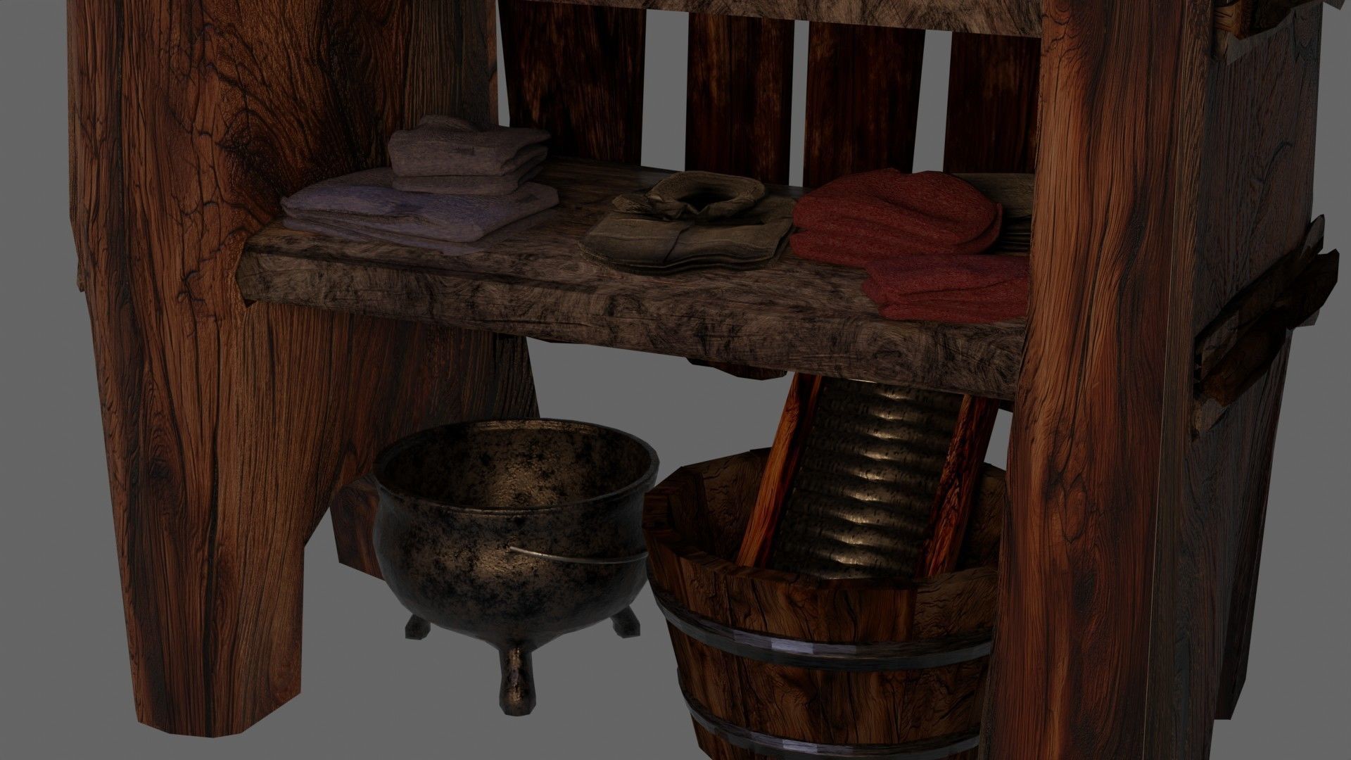 wooden primitive shelf full of dark ages items  3D model_29