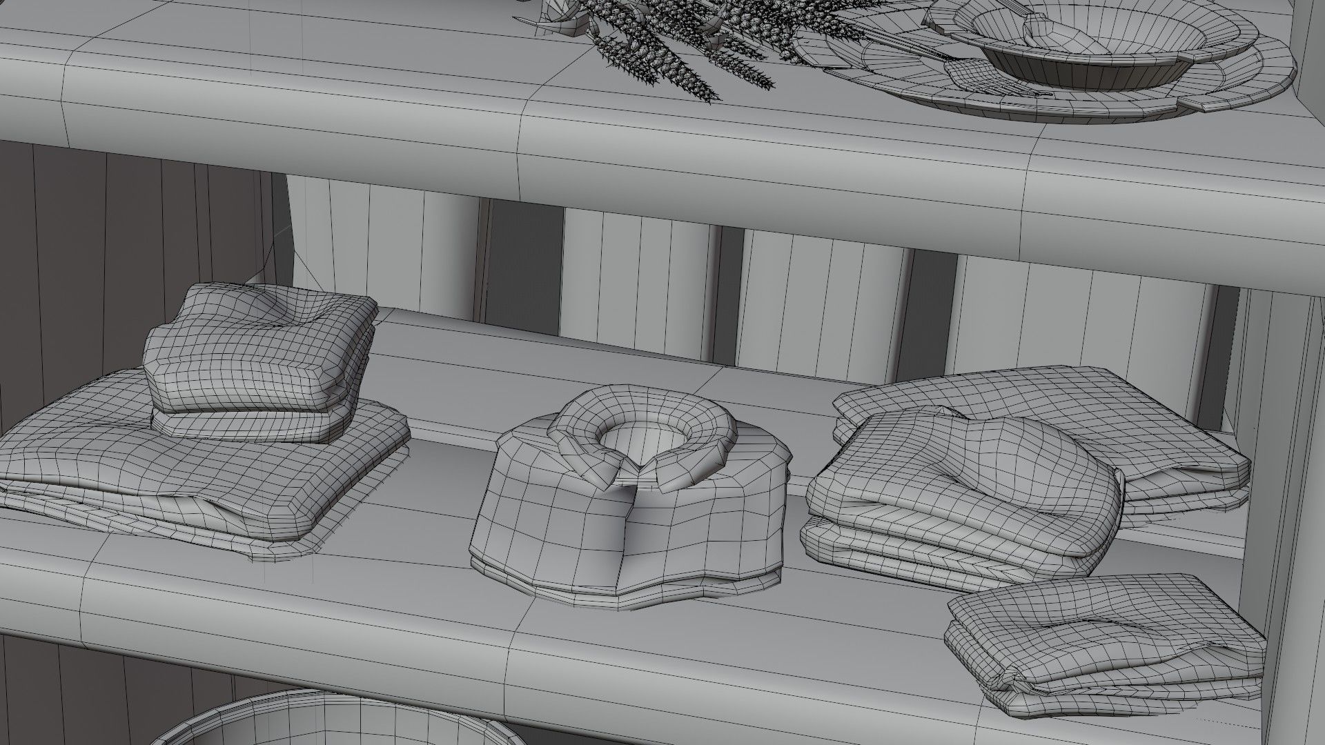 wooden primitive shelf full of dark ages items  3D model_26