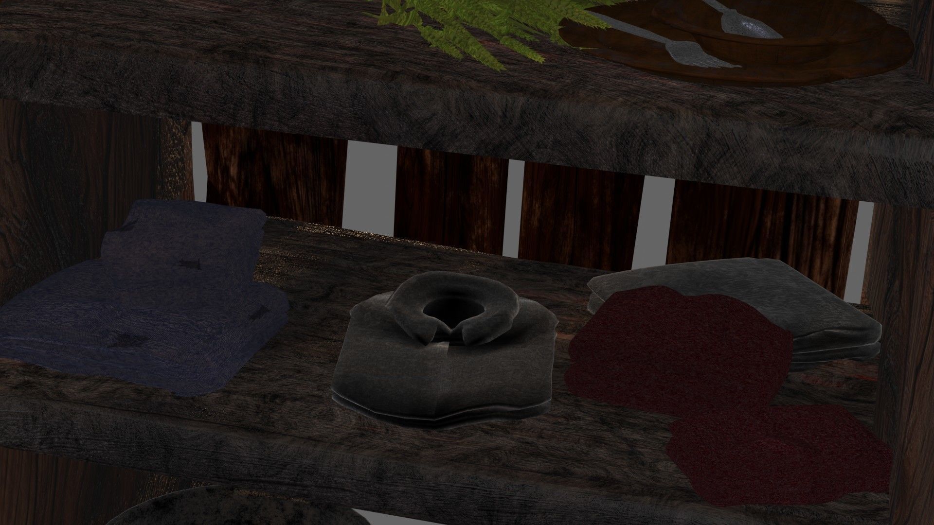 wooden primitive shelf full of dark ages items  3D model_27