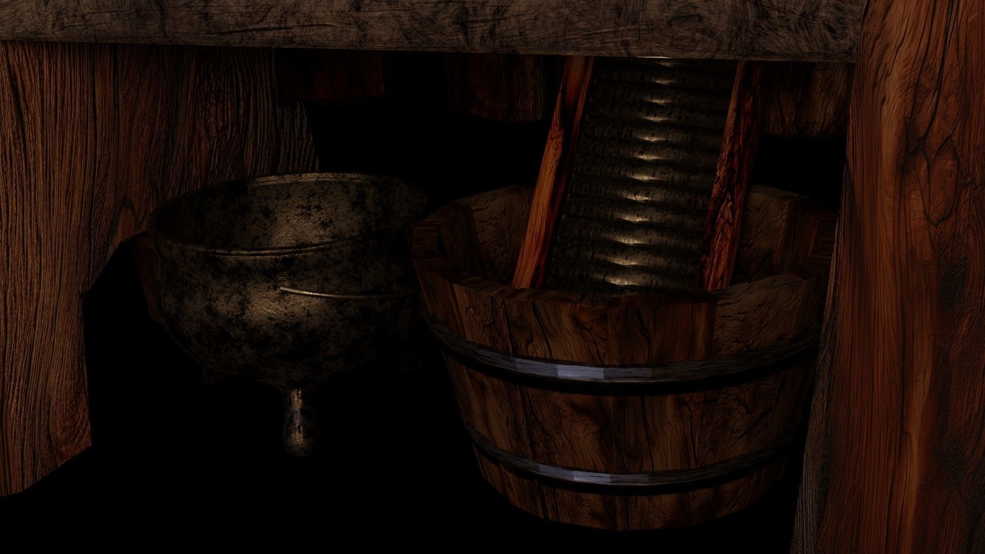 wooden primitive shelf full of dark ages items  3D model_9