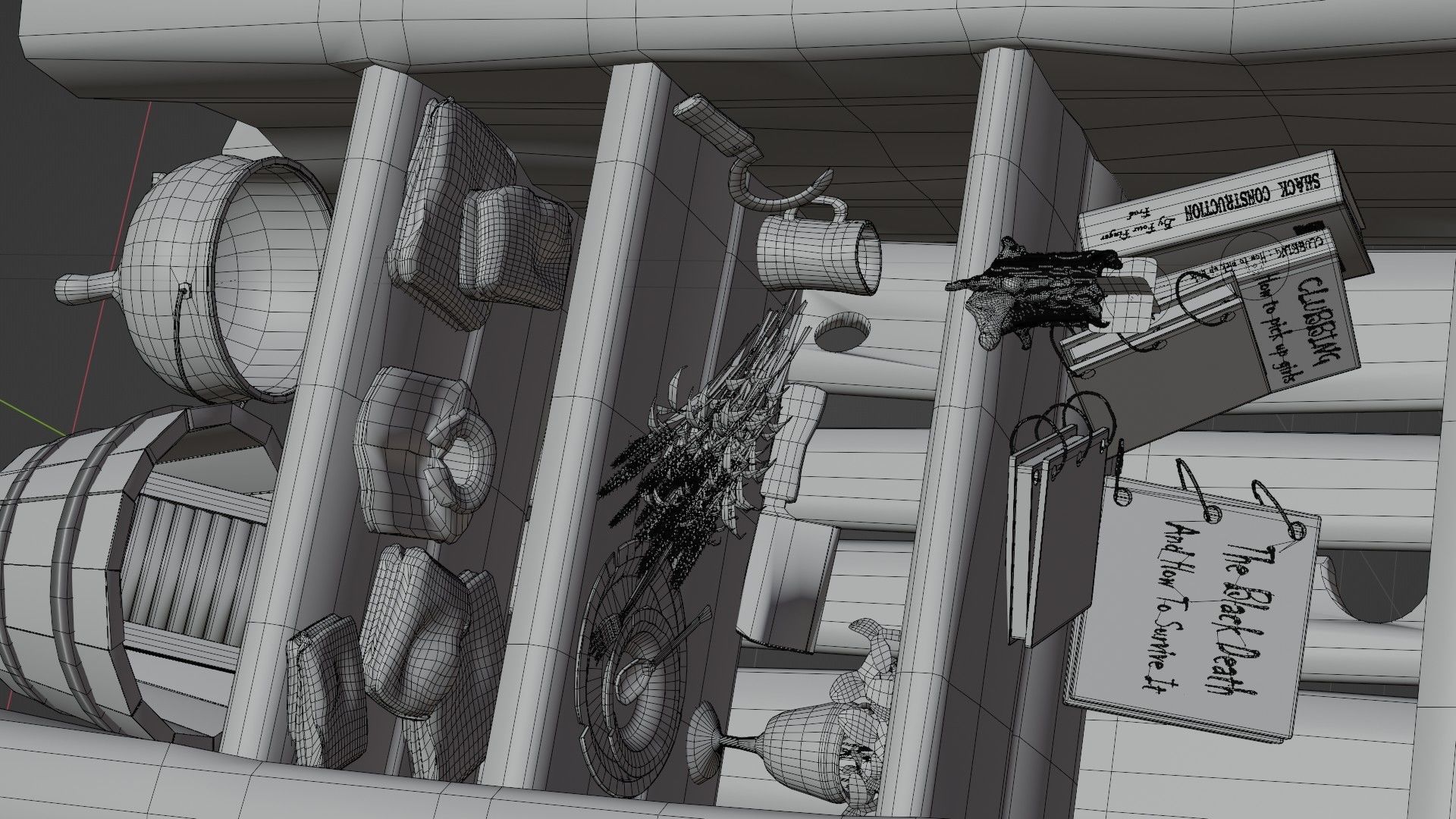 wooden primitive shelf full of dark ages items  3D model_36