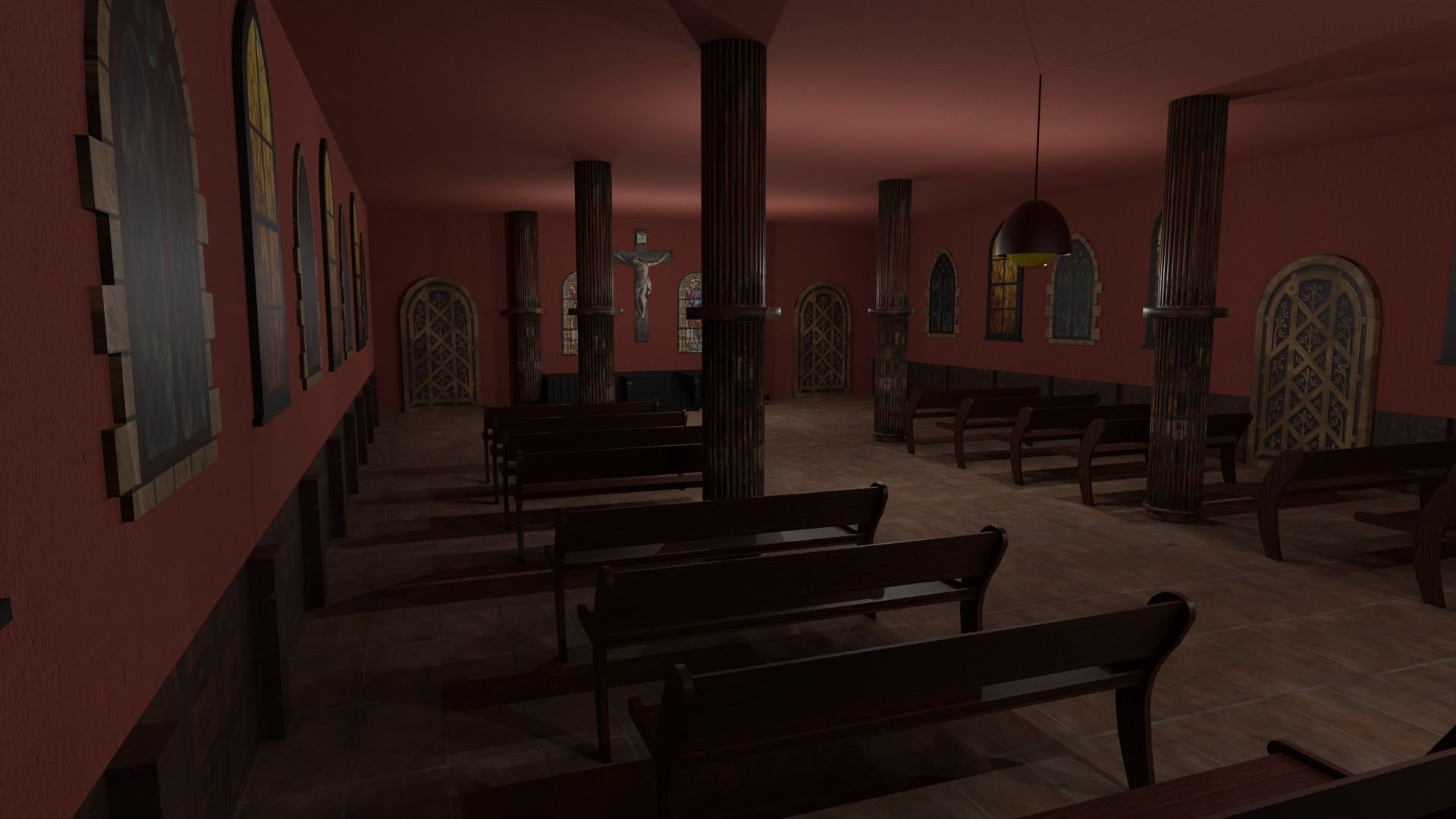 Church Interior Low-poly 3D model_1