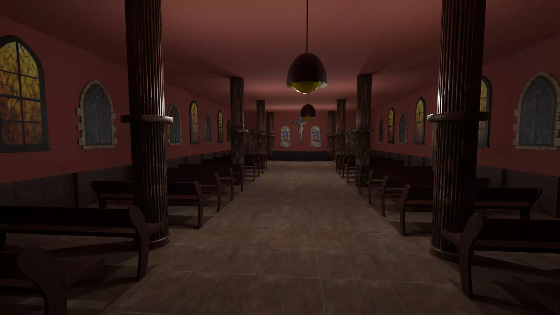 Church Interior Low-poly 3D model_0