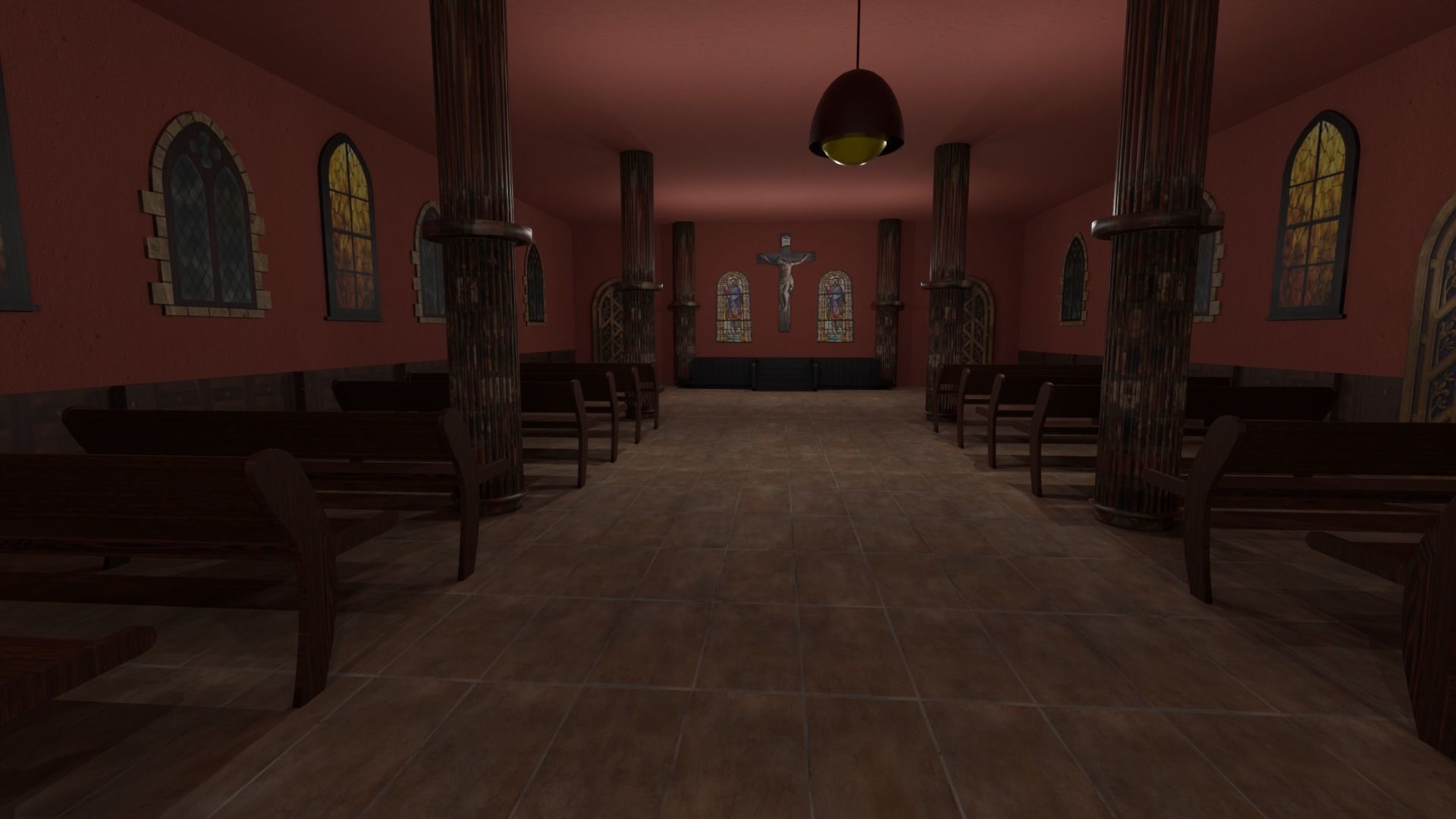 Church Interior Low-poly 3D model_6