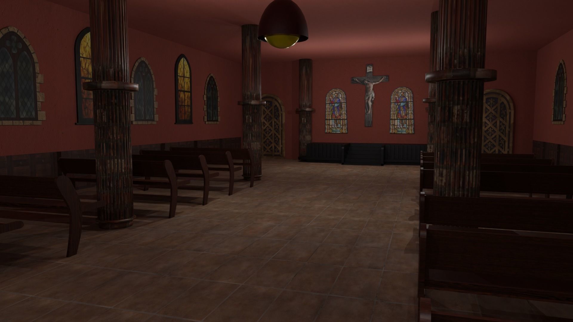 Church Interior Low-poly 3D model_2