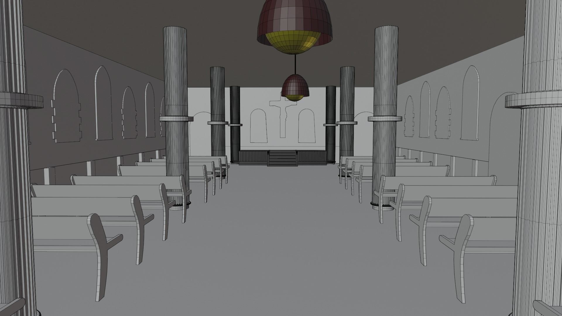 Church Interior Low-poly 3D model_8