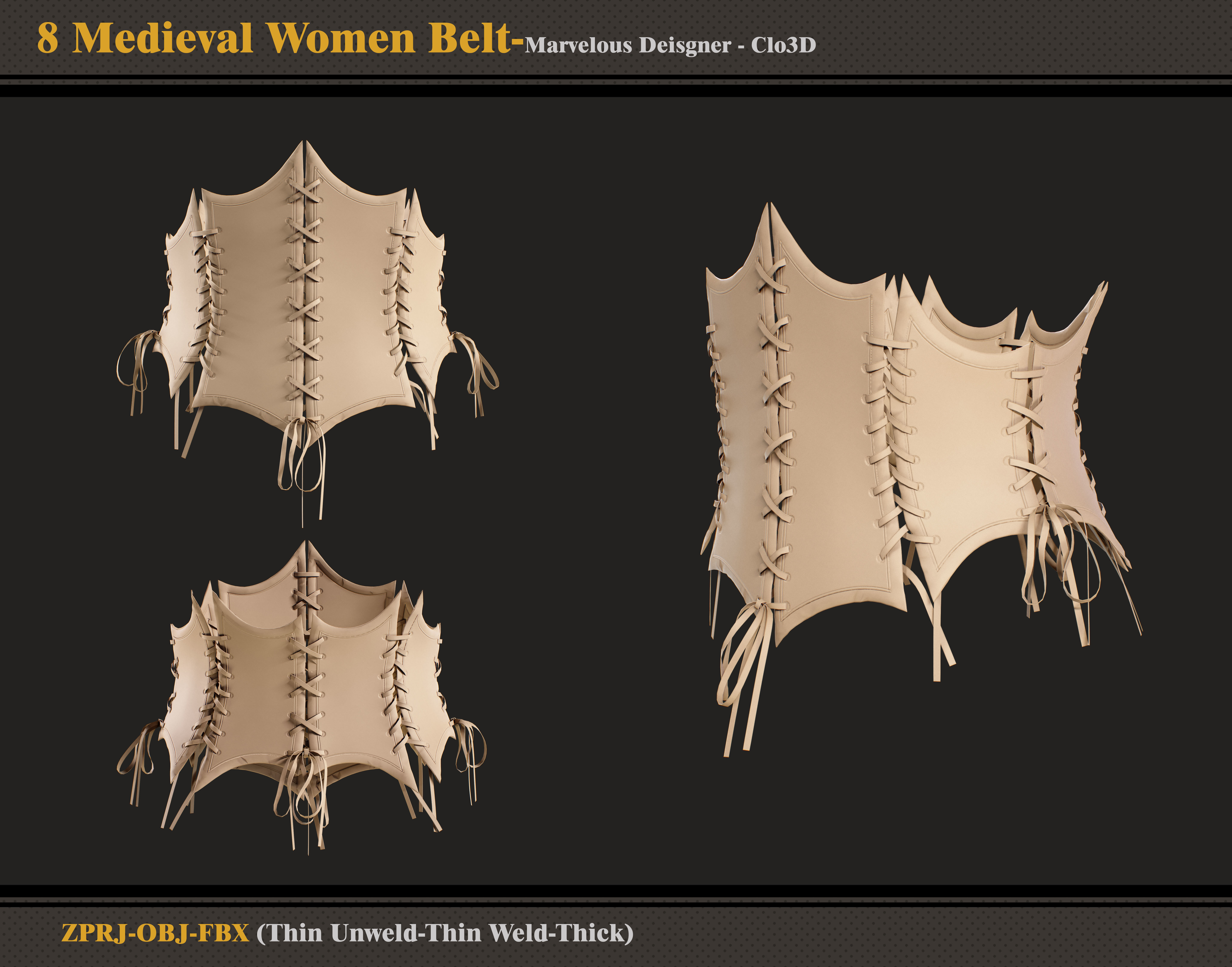 8 Medieval Women Belt-marvelous Designer-fbx-obj 3D model_4