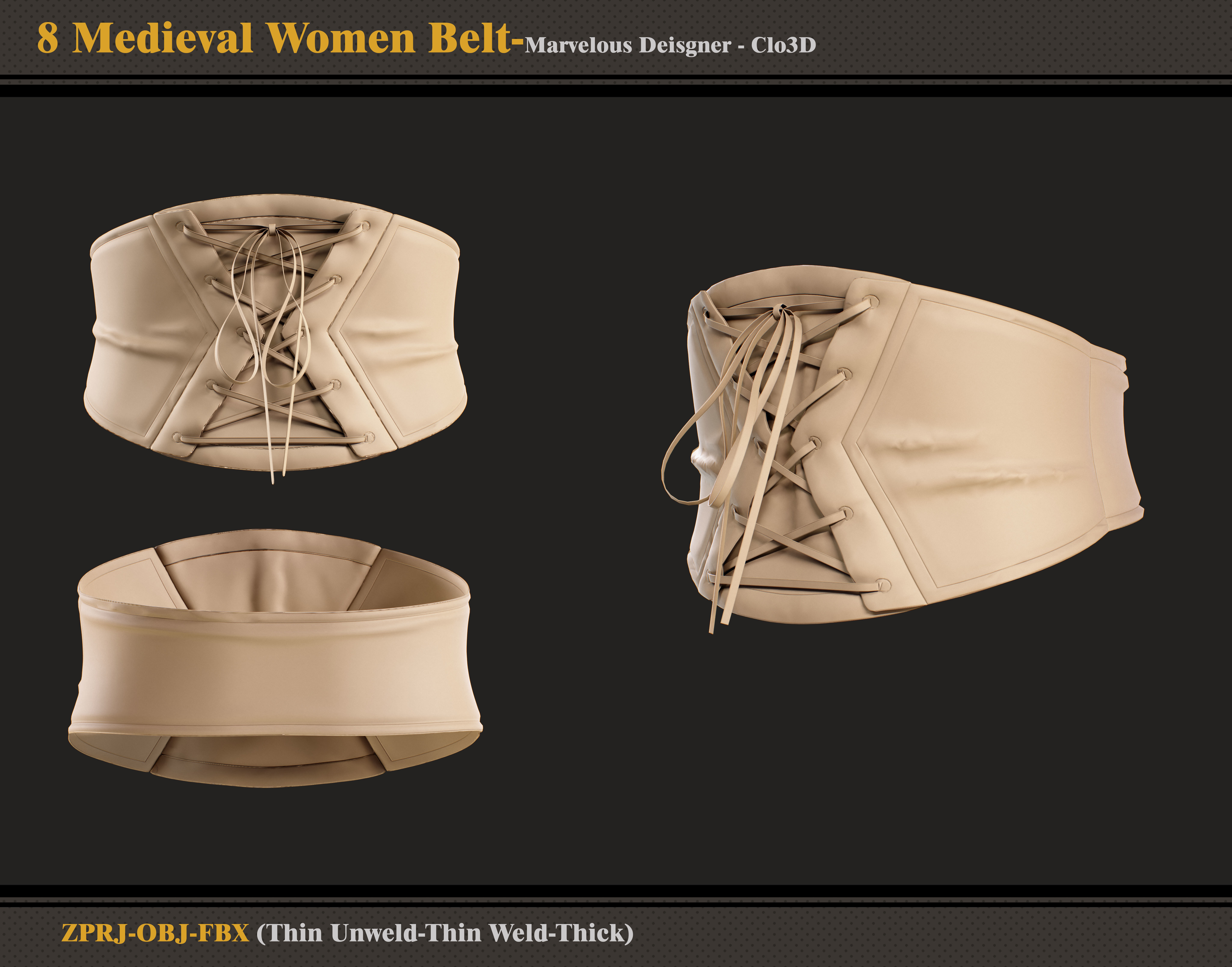 8 Medieval Women Belt-marvelous Designer-fbx-obj 3D model_8