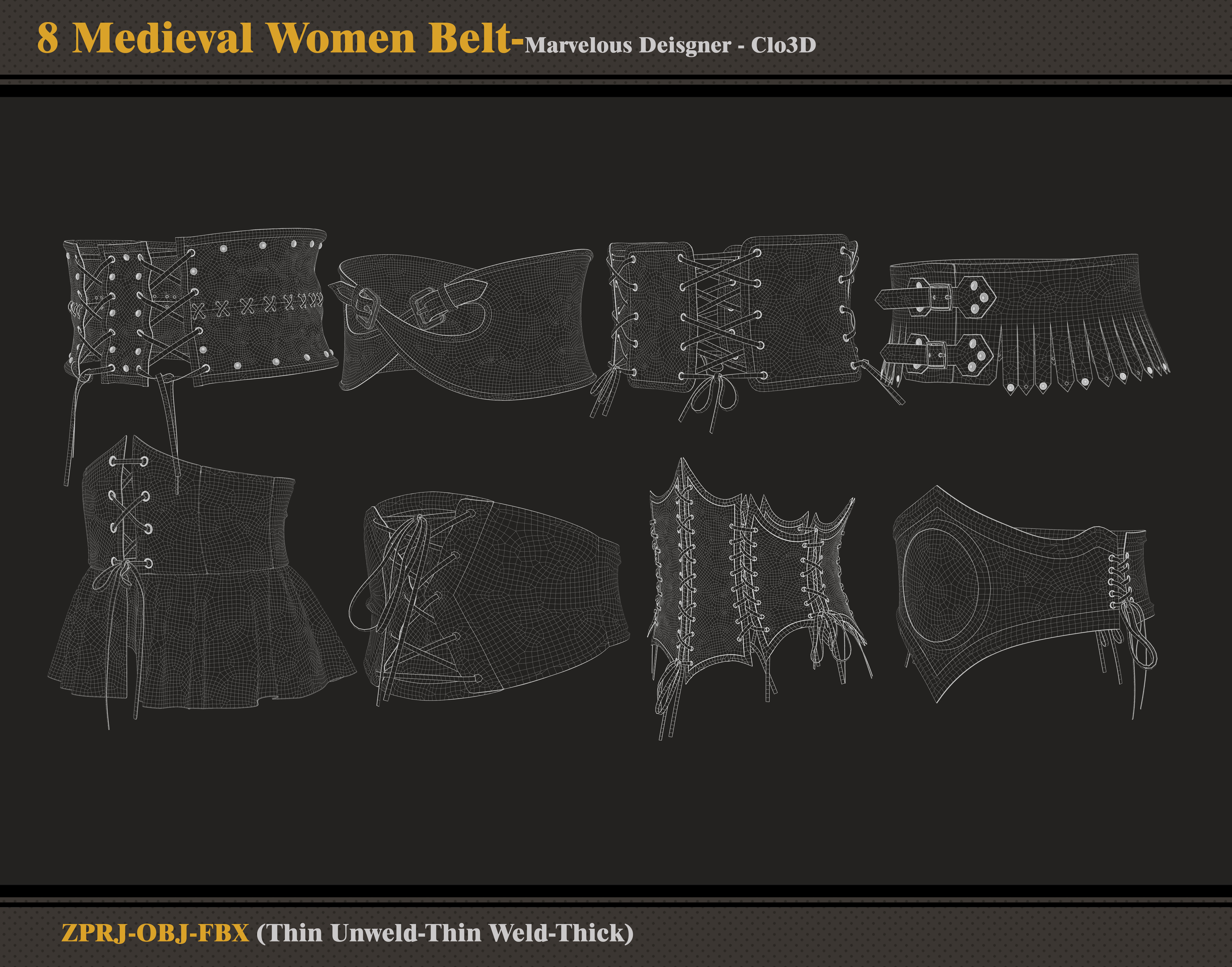 8 Medieval Women Belt-marvelous Designer-fbx-obj 3D model_9