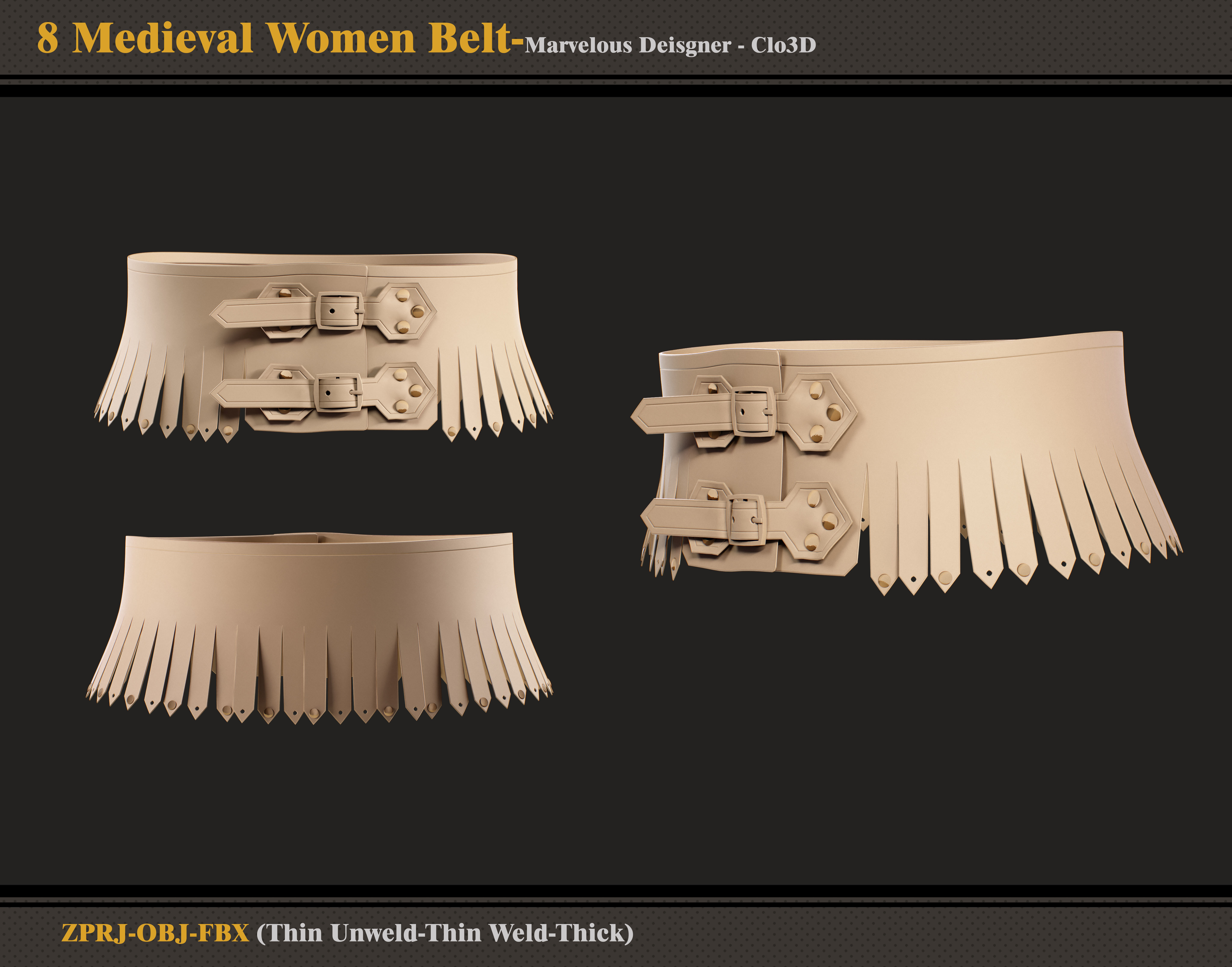 8 Medieval Women Belt-marvelous Designer-fbx-obj 3D model_3