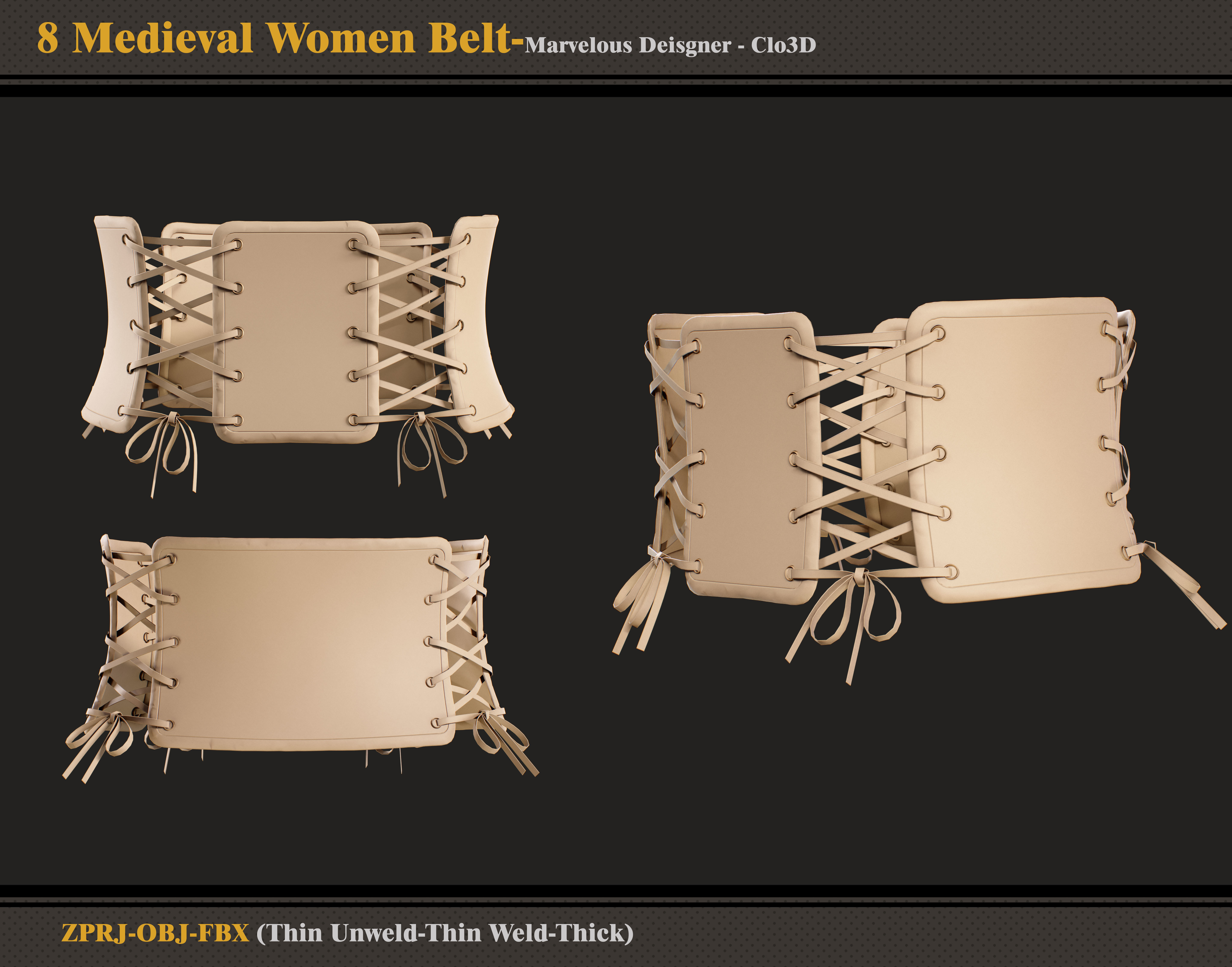 8 Medieval Women Belt-marvelous Designer-fbx-obj 3D model_7