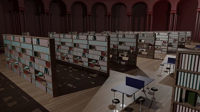 Library Interior Low-poly 3D model