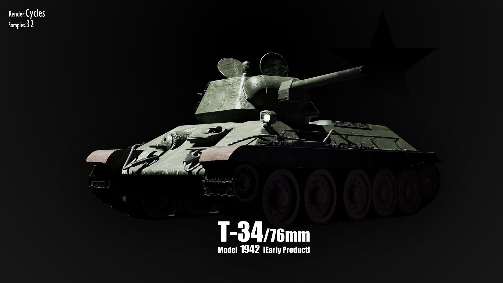 T-34-76 - Soviet Medium Tank - Common Livery - Model 1942 Early Low-poly 3D model_4