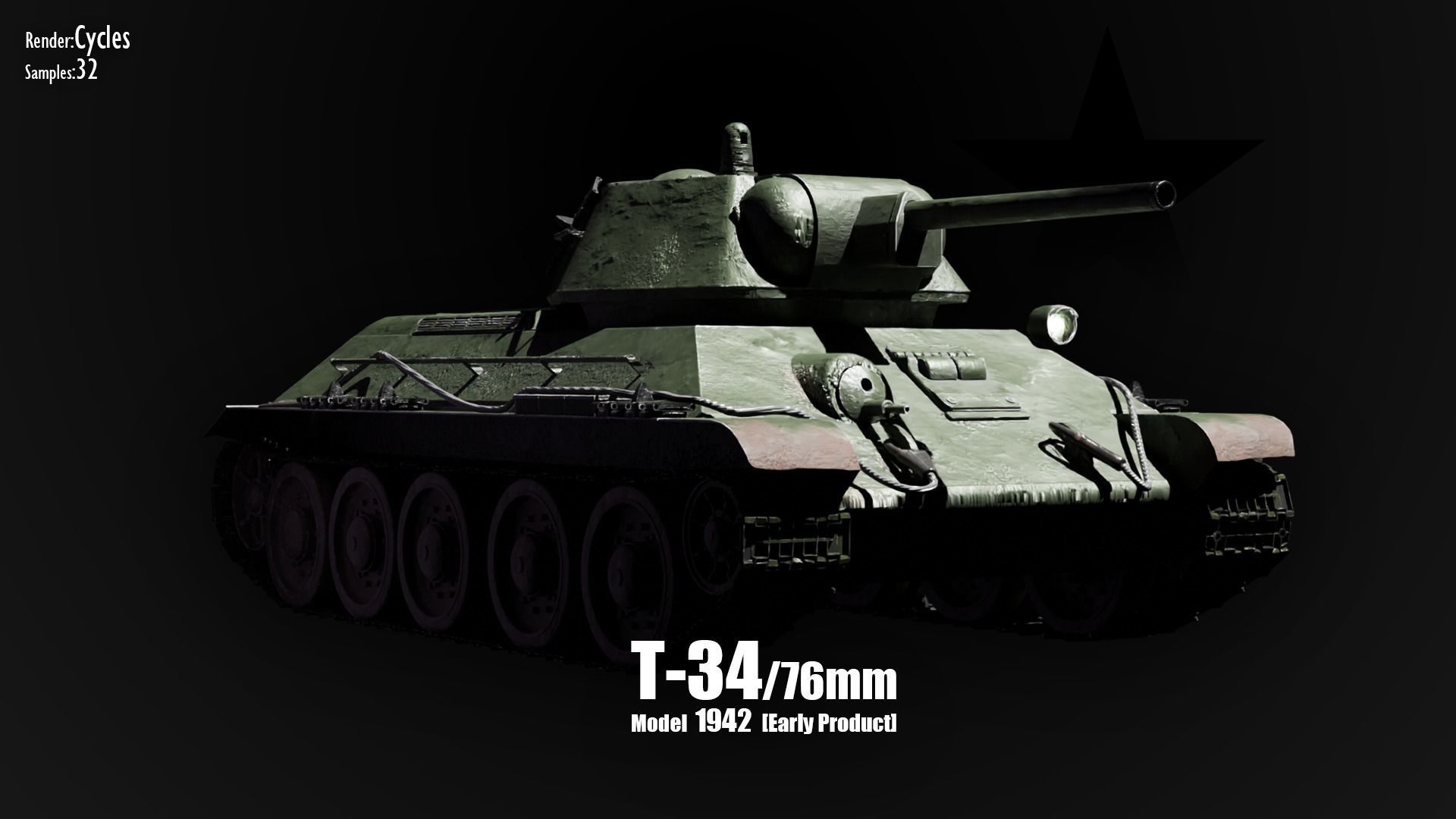 T-34-76 - Soviet Medium Tank - Common Livery - Model 1942 Early Low-poly 3D model_3