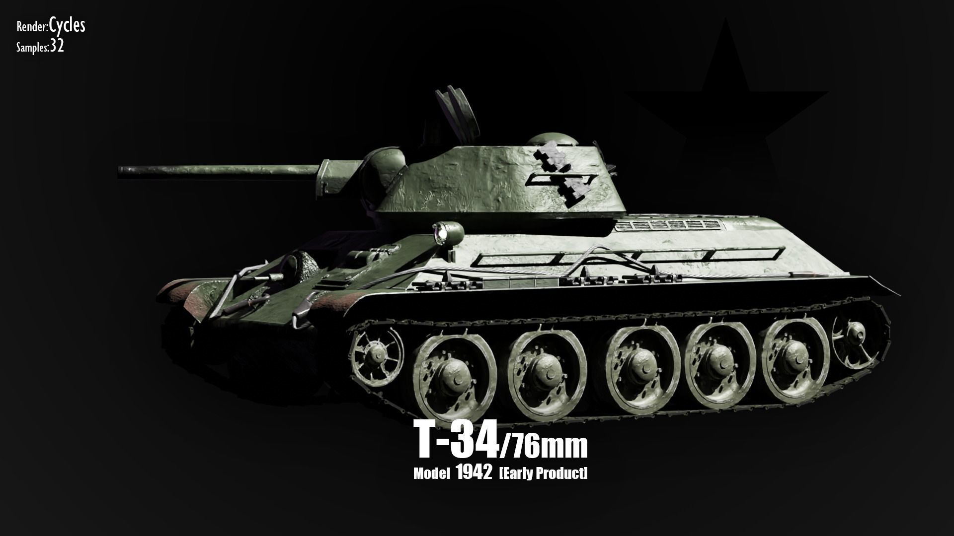 T-34-76 - Soviet Medium Tank - Common Livery - Model 1942 Early Low-poly 3D model_7