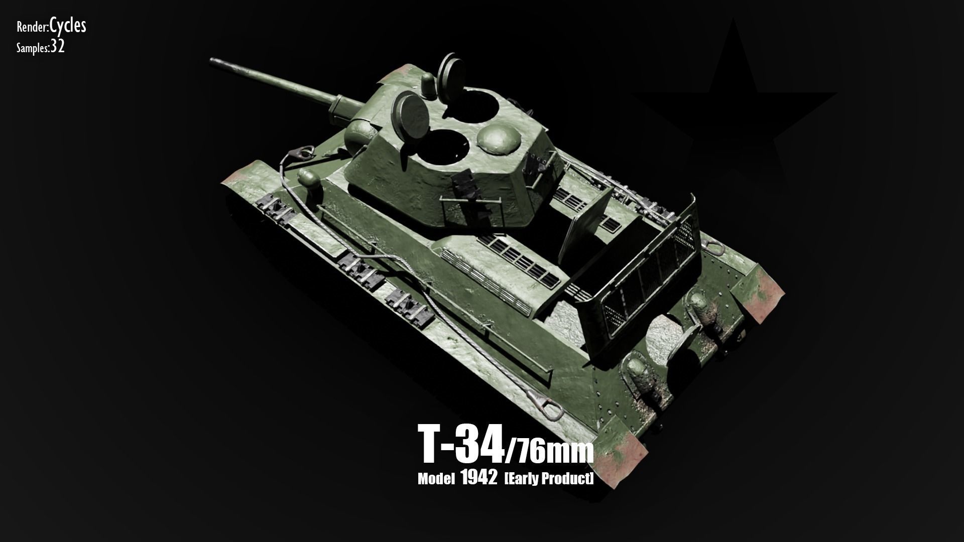 T-34-76 - Soviet Medium Tank - Common Livery - Model 1942 Early Low-poly 3D model_5
