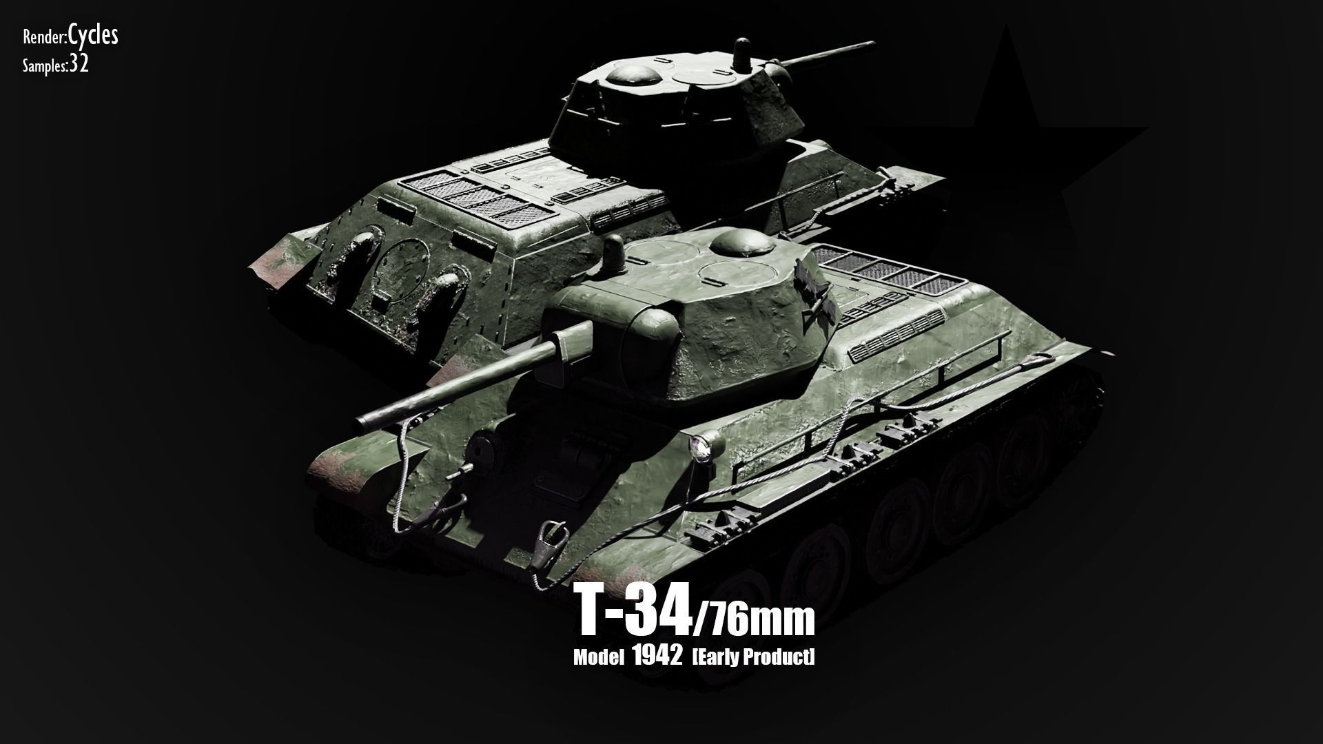 T-34-76 - Soviet Medium Tank - Common Livery - Model 1942 Early Low-poly 3D model_1