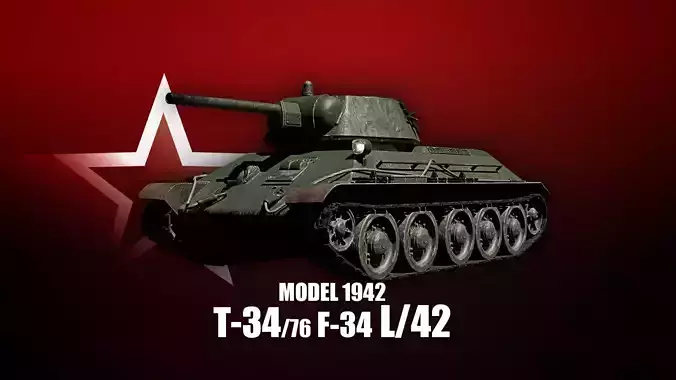 T-34-76 - Soviet Medium Tank - Common Livery - Model 1942 Early Low-poly 3D model