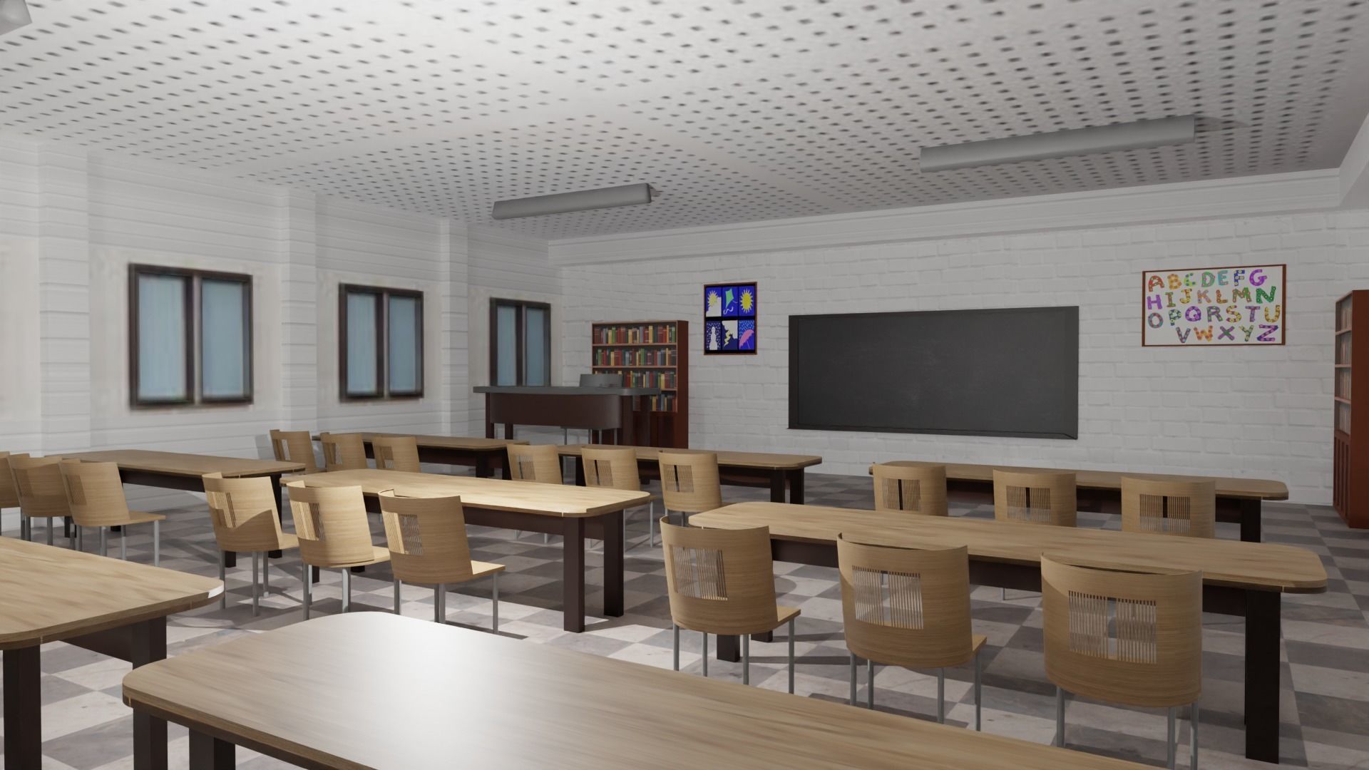School and Classroom Interior Low-poly 3D model_6