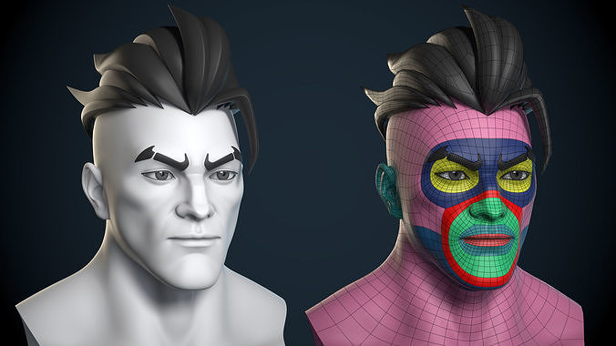 Stylized Male Head Basemesh - Game Ready - Rocky Low-poly 3D model