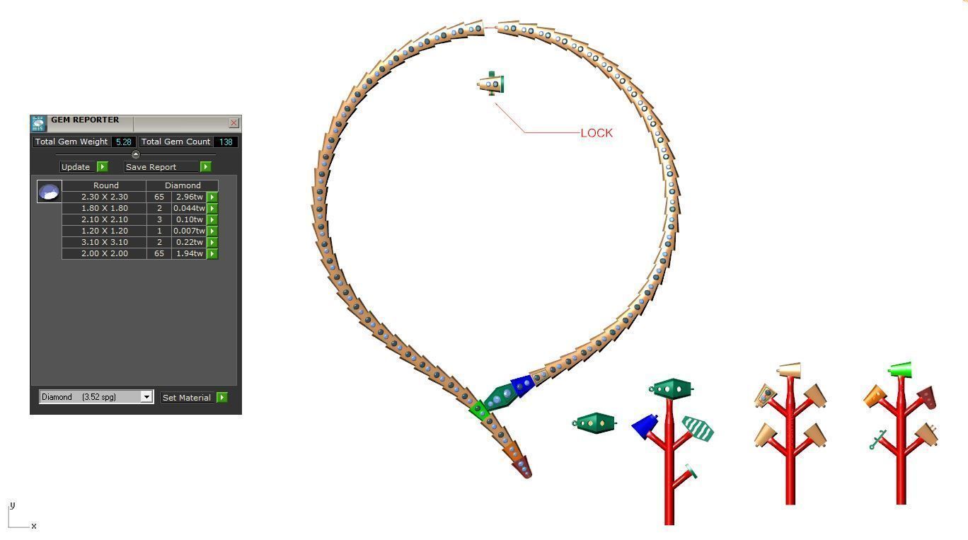 Serpenti Viper necklace set with pave diamonds 3D print model_7