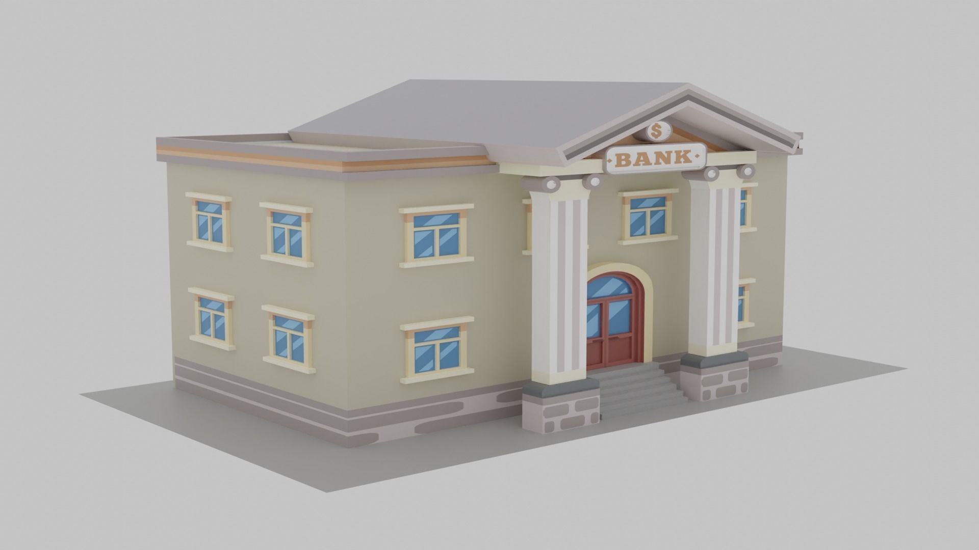 Bank Cartoon Low-poly 3D model_3