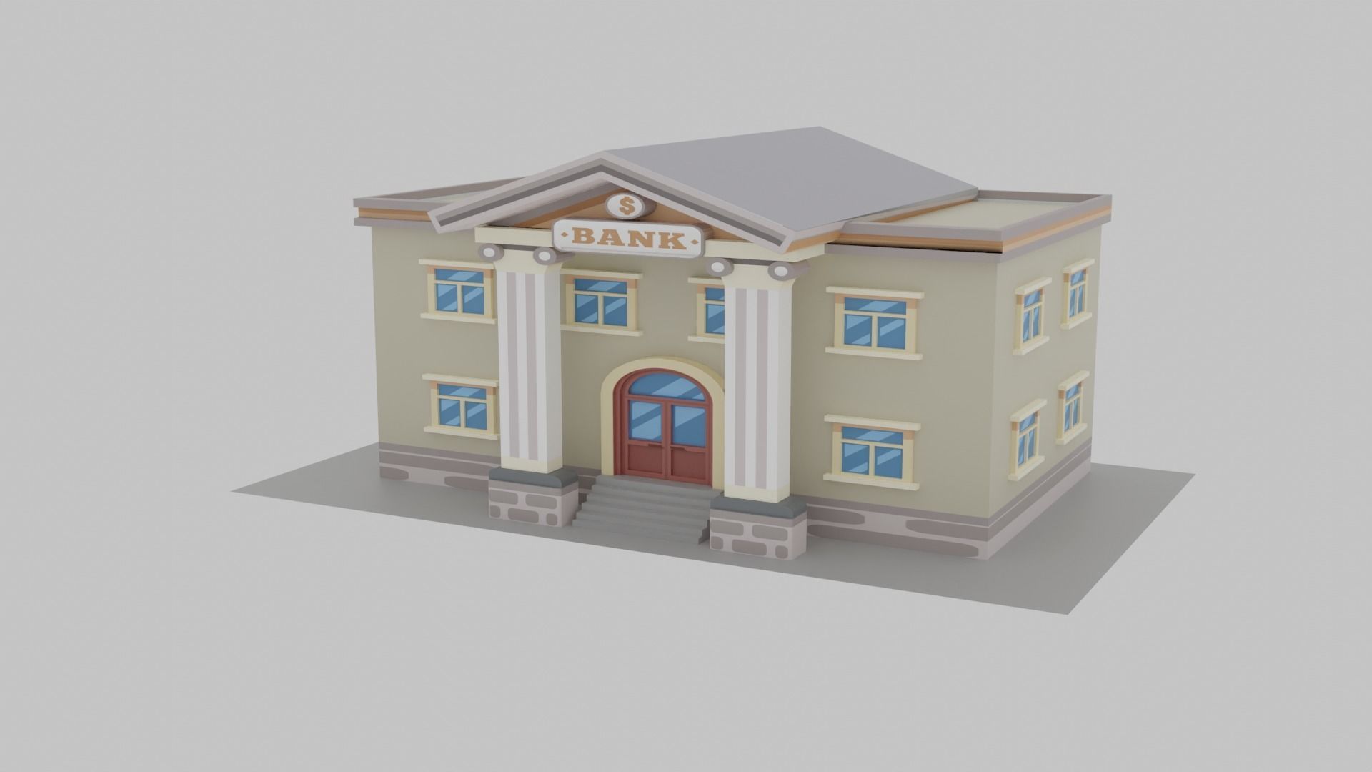 Bank Cartoon Low-poly 3D model_5
