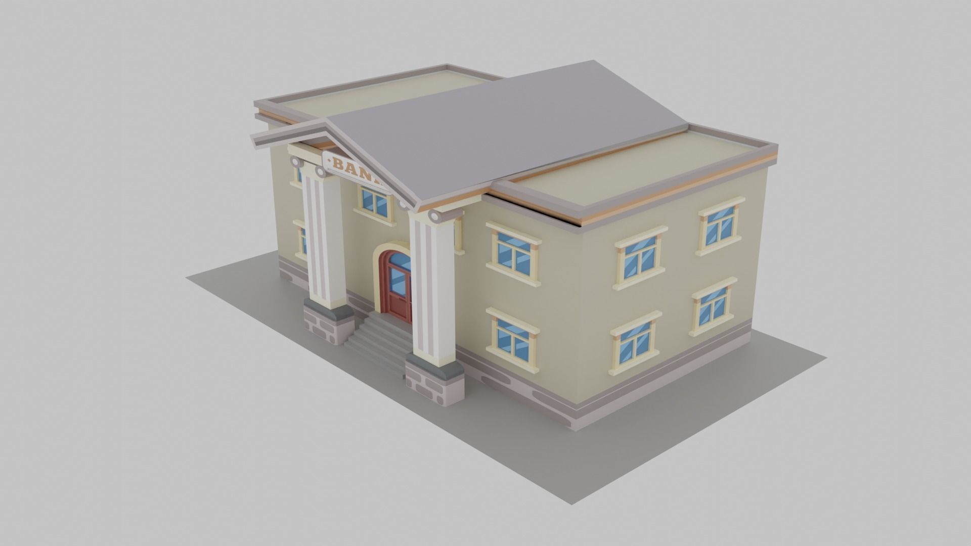 Bank Cartoon Low-poly 3D model_2