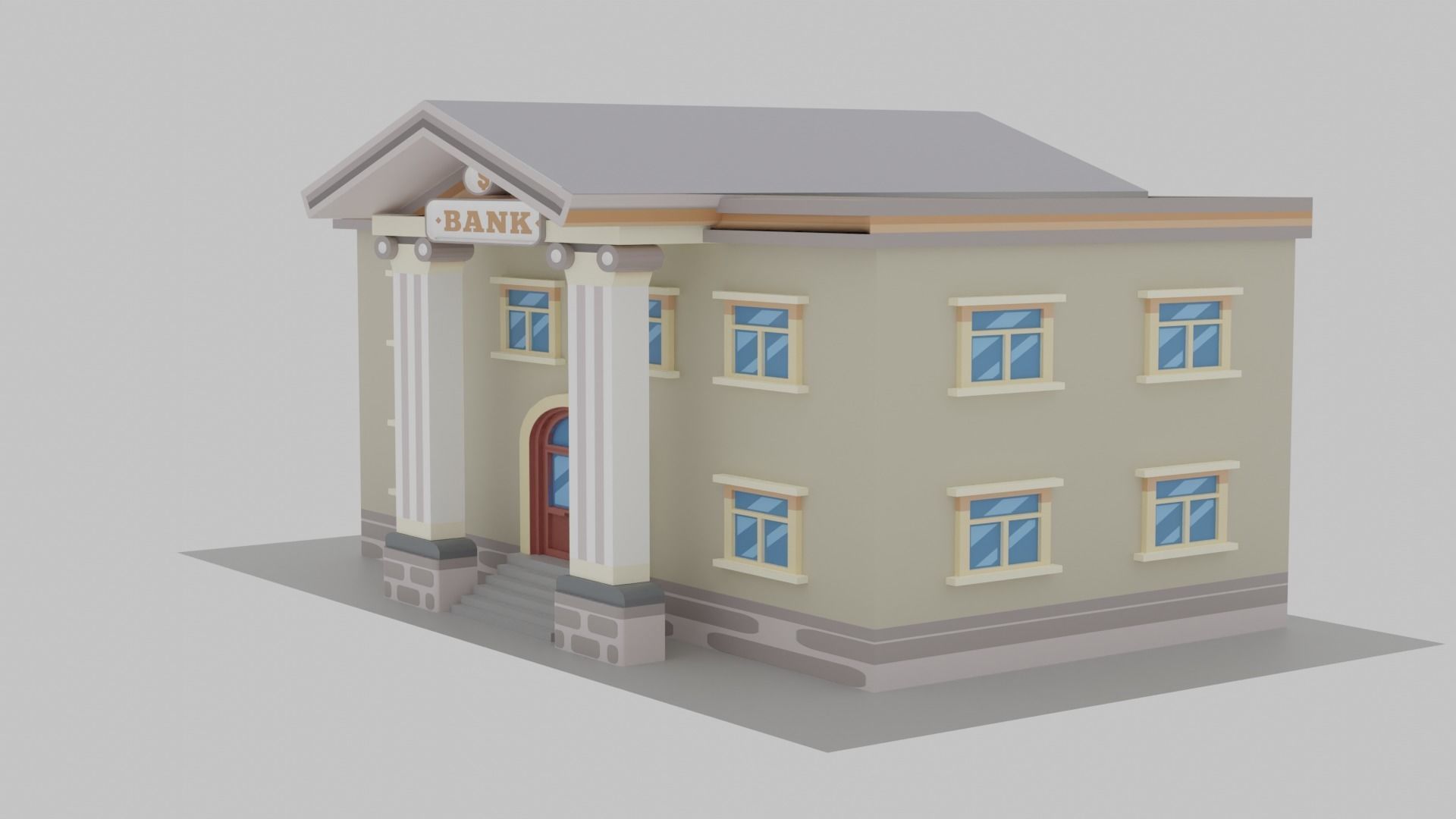 Bank Cartoon Low-poly 3D model_4