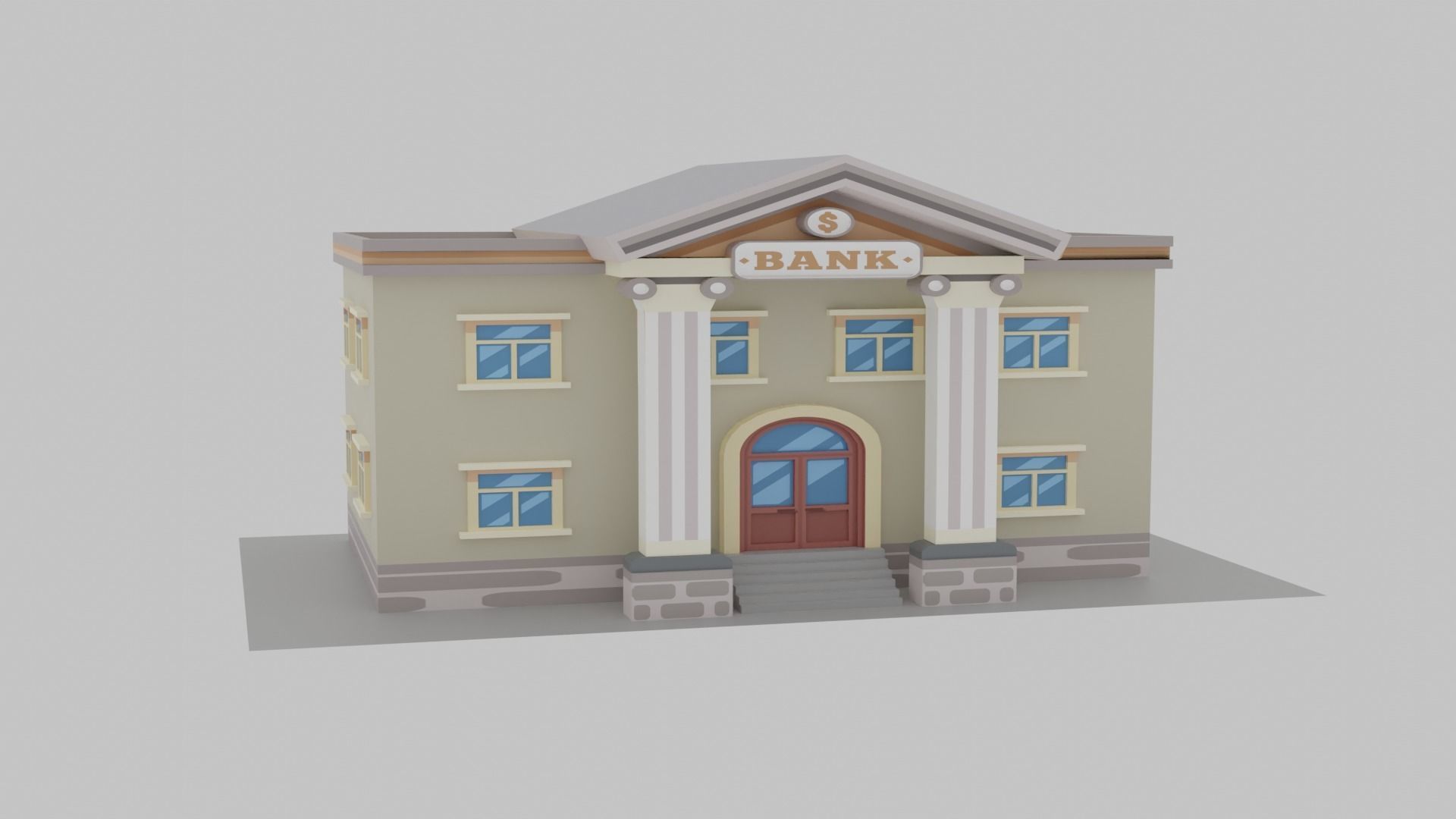 Bank Cartoon Low-poly 3D model_6